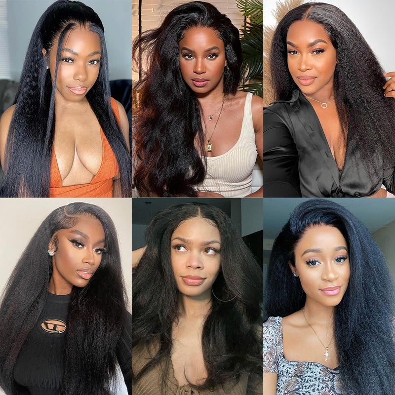 veravicky Kinky Straight Wig 16 Inch 180% Density Yaki Straight Human Hair Wig With Pre-Plucked Hairline & Adjustable Straps,Natural Black 13x4 Lace Front Wigs Human Hair For Black Women - Image 5